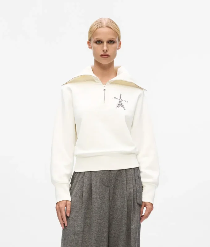 Paris eskizli yarım fermuarlı sweatshirt Paris eskizli yarım fermuarlı sweatshirt