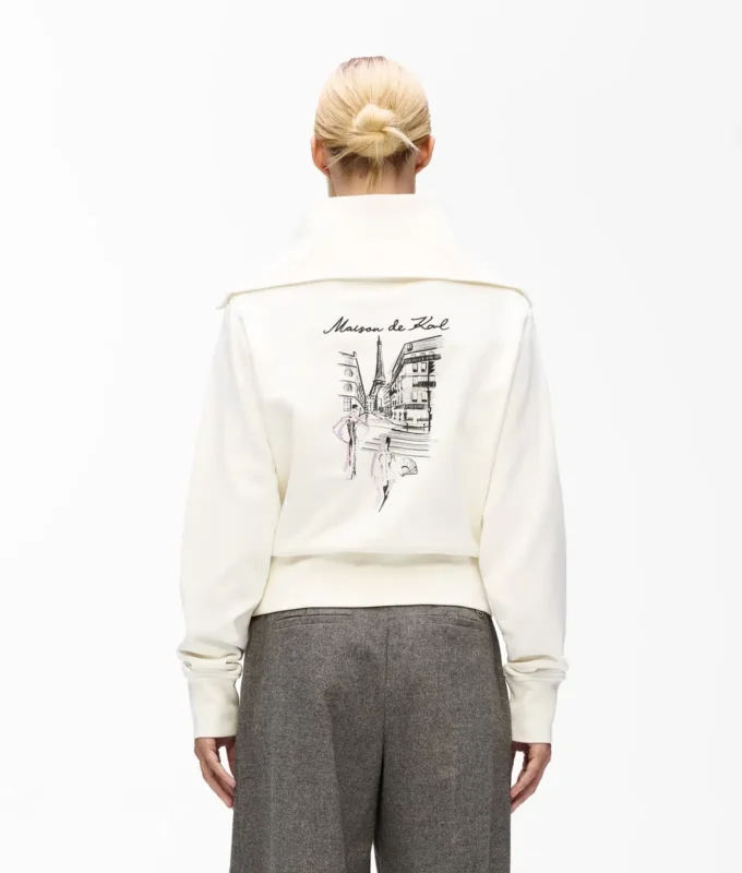 Paris eskizli yarım fermuarlı sweatshirt Paris eskizli yarım fermuarlı sweatshirt