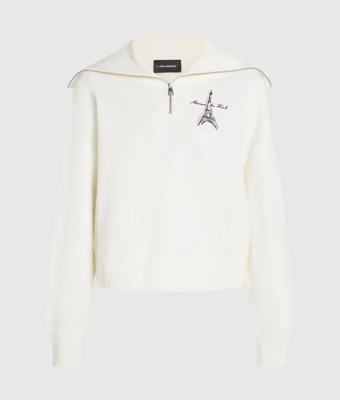 Paris eskizli yarım fermuarlı sweatshirt Paris eskizli yarım fermuarlı sweatshirt
