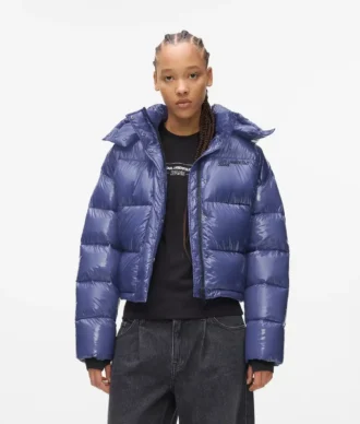 Parlak, kutu kesim puffer ceket