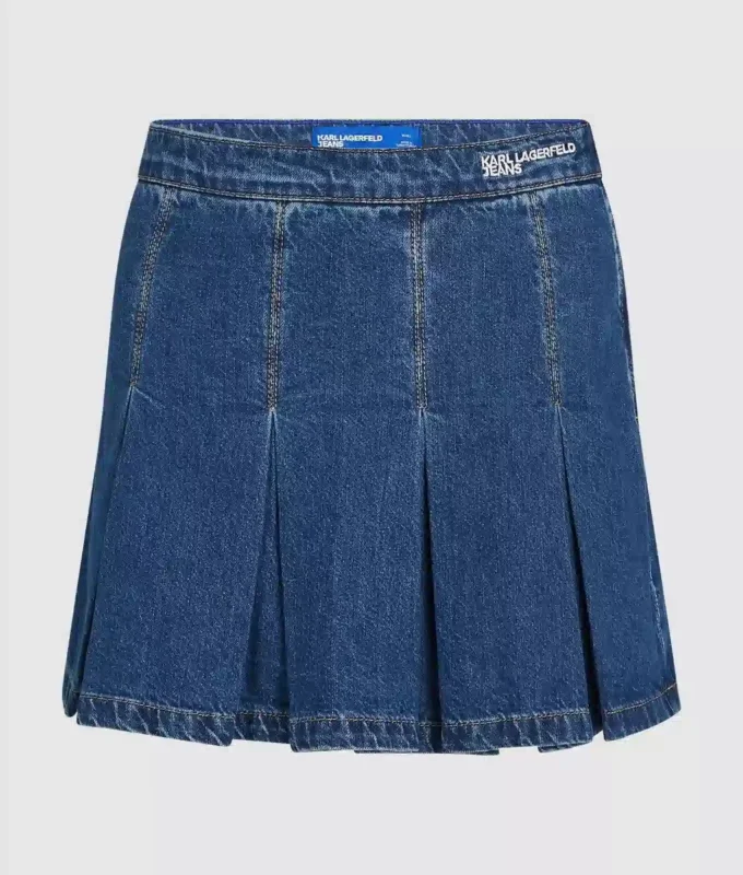 Pileli denim mini etek Pileli denim mini etek