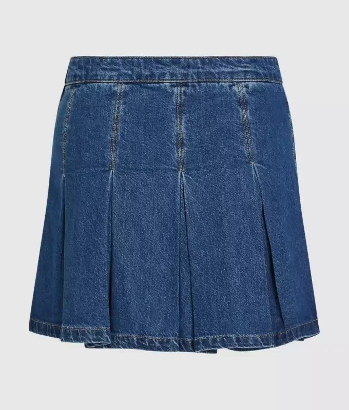 Pileli denim mini etek Pileli denim mini etek