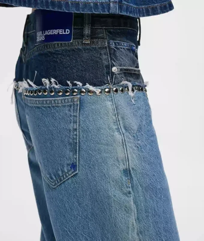 Renk bloklu rahat kot pantolon Renk bloklu rahat kot pantolon