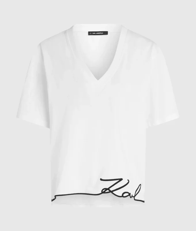 Signature etekli V yakalı tişört Signature etekli V yakalı tişört