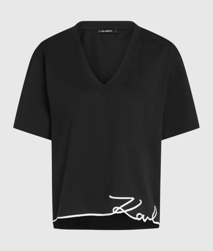 Signature etekli V yakalı tişört Signature etekli V yakalı tişört