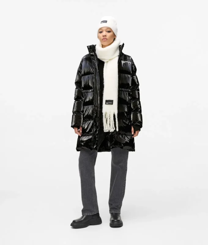 Uzun inci desenli puffer ceket Uzun inci desenli puffer ceket