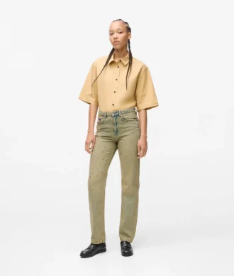 ÇİVİLİ YÜKSEK BEL DÜZ JEANS