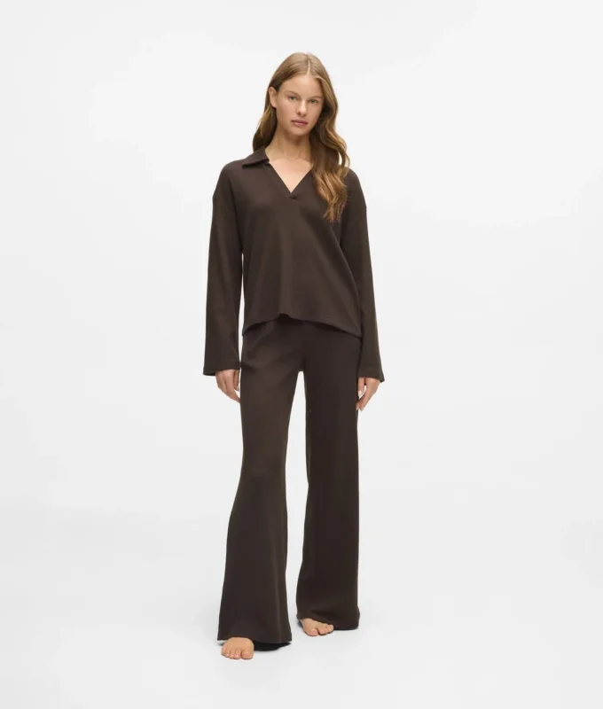 Waffle loungewear polo gömlek Waffle loungewear polo gömlek