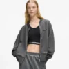 Yıkanmış fermuarlı bomber sweatshirt Yıkanmış fermuarlı bomber sweatshirt