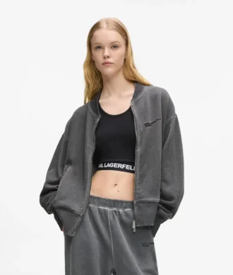 Yıkanmış fermuarlı bomber sweatshirt