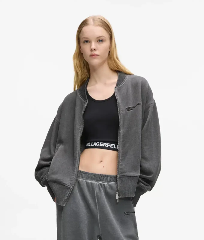 Yıkanmış fermuarlı bomber sweatshirt Yıkanmış fermuarlı bomber sweatshirt