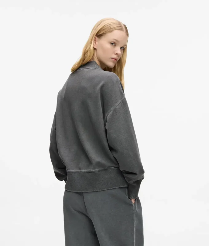 Yıkanmış fermuarlı bomber sweatshirt Yıkanmış fermuarlı bomber sweatshirt