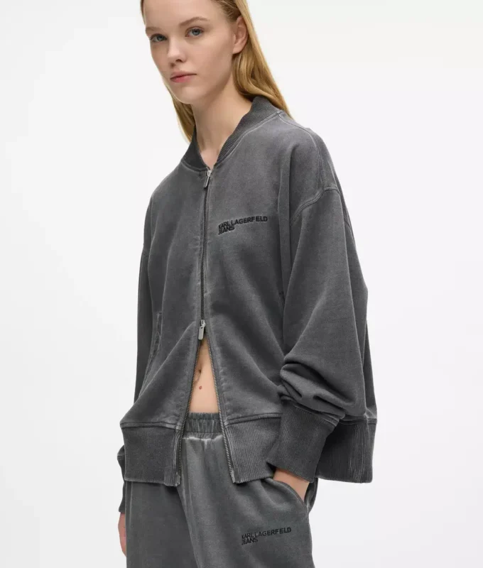 Yıkanmış fermuarlı bomber sweatshirt Yıkanmış fermuarlı bomber sweatshirt