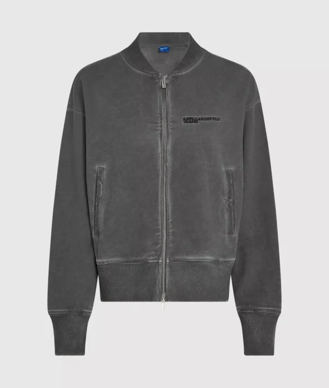 Yıkanmış fermuarlı bomber sweatshirt Yıkanmış fermuarlı bomber sweatshirt