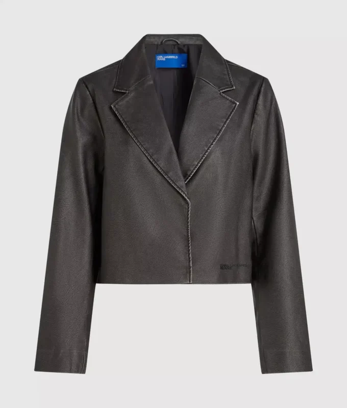 Yıpranmış görünümlü suni deri blazer Yıpranmış görünümlü suni deri blazer