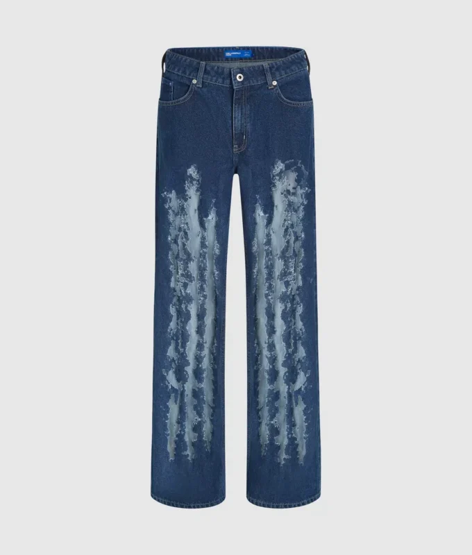Yıpranmış orta bel rahat kot pantolon Yıpranmış orta bel rahat kot pantolon